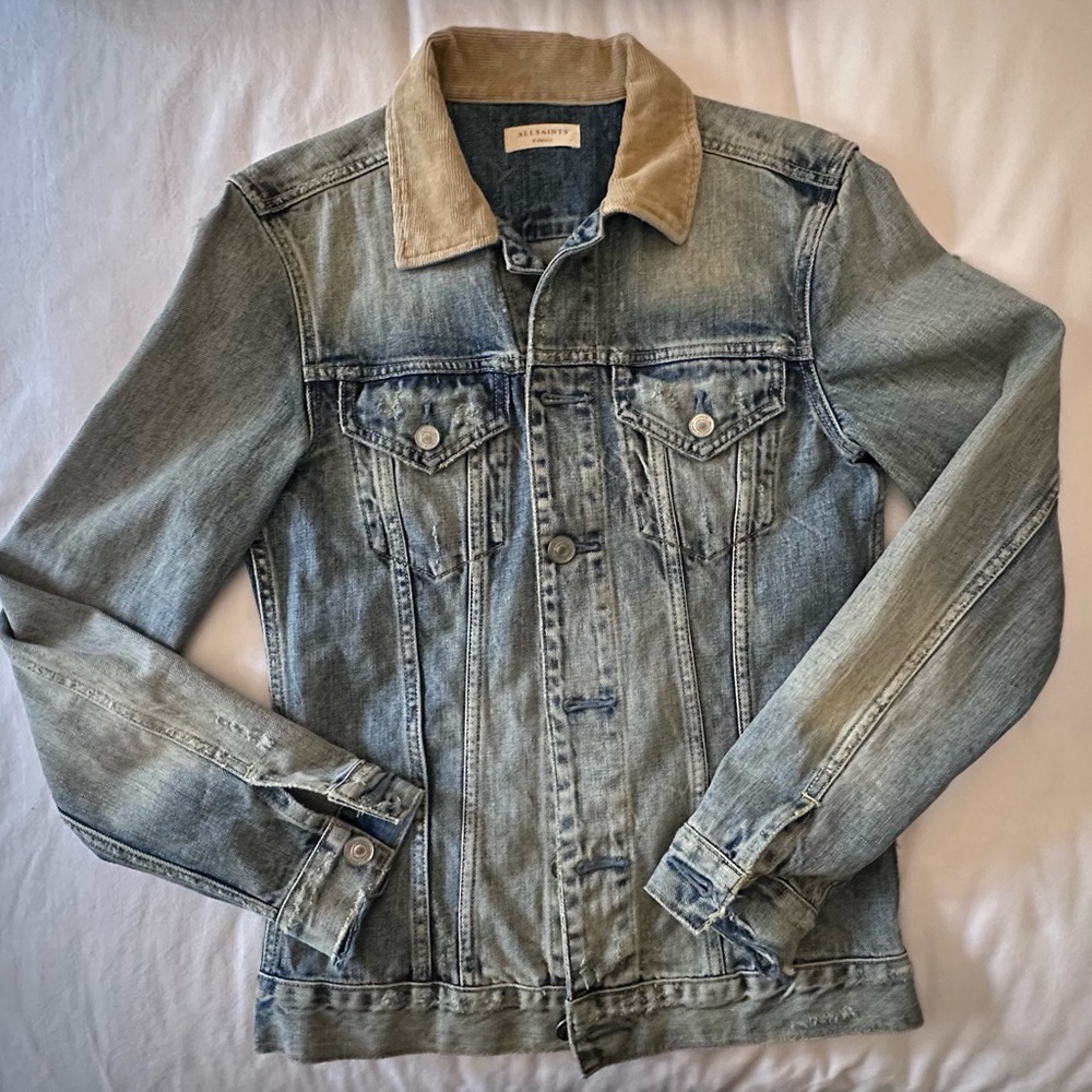 ￼ AllSaints Distressed Denim Jacket
